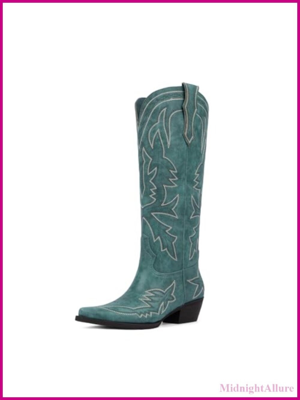 Faux Leather Knee High Cowboy Boots Pointed Toe Western Pull On